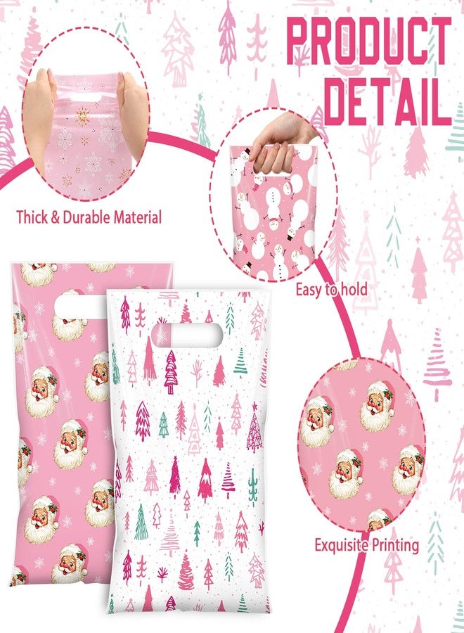Blosssound Pieces Pink Christmas Treat Bags Bulk - Snowman Snowflakes Santa Claus Plastic Xmas Bags for Winter Holiday Christmas Party Favors Goodie Candy Packing Supplies (100 Pcs) - Image 3
